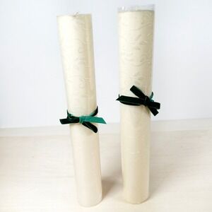 Rare Lloyd Farms Ivy Pearl Layered Beeswax 14" Pillar Candles Pair Canadian Wedd